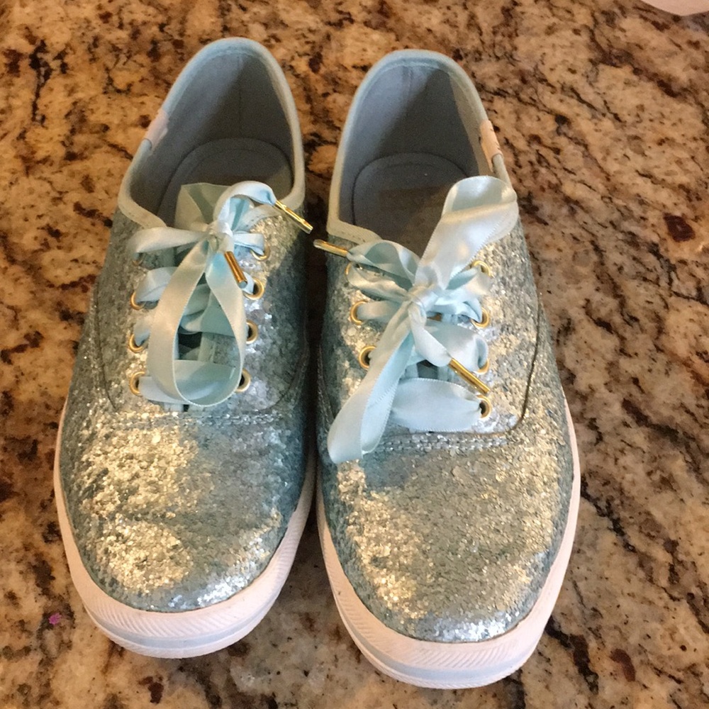 Light blue sequin Kate Spade Keds tennis shoes